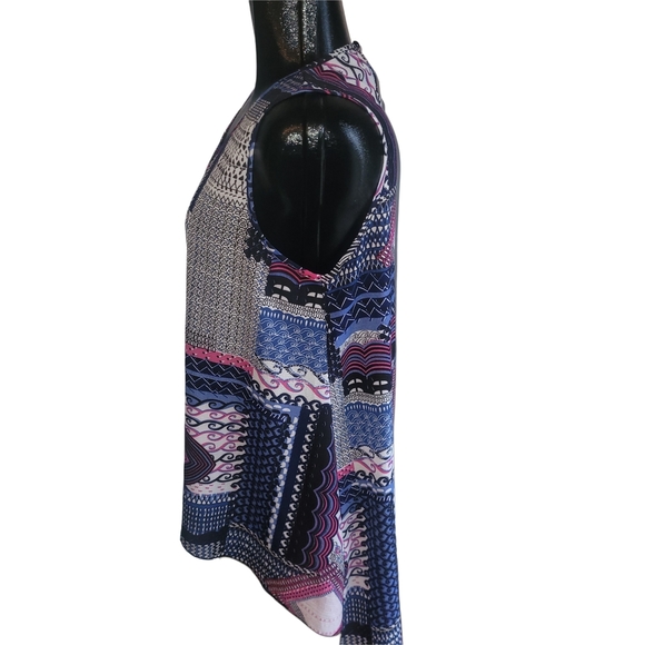 Papillon Patchwork Patterned Sleeveless High Low Top L - Picture 4 of 6